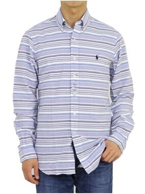 Polo Ralph Lauren Blue and White Striped  Seersucker Button-Down XXL 100% Cotton